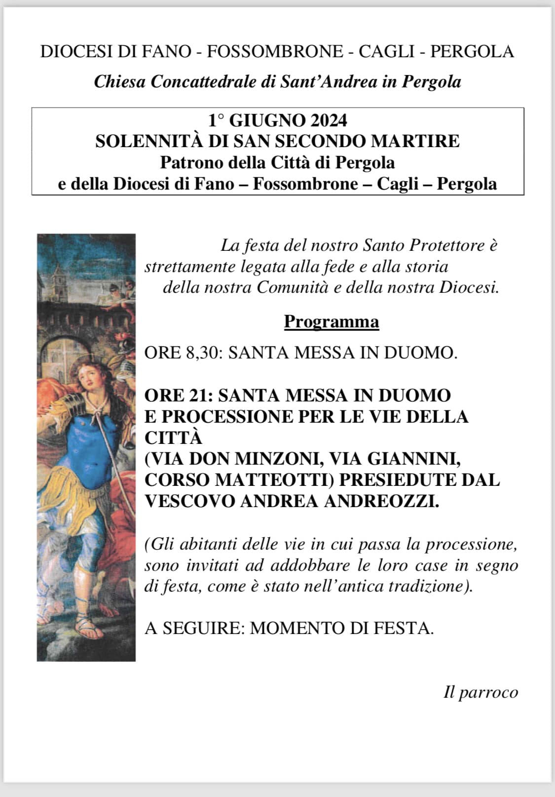 Pergola: programma della Solennità di San Secondo martire - TGNews TV -  Ultime notizie Avellino - Irpinia - Sannio
